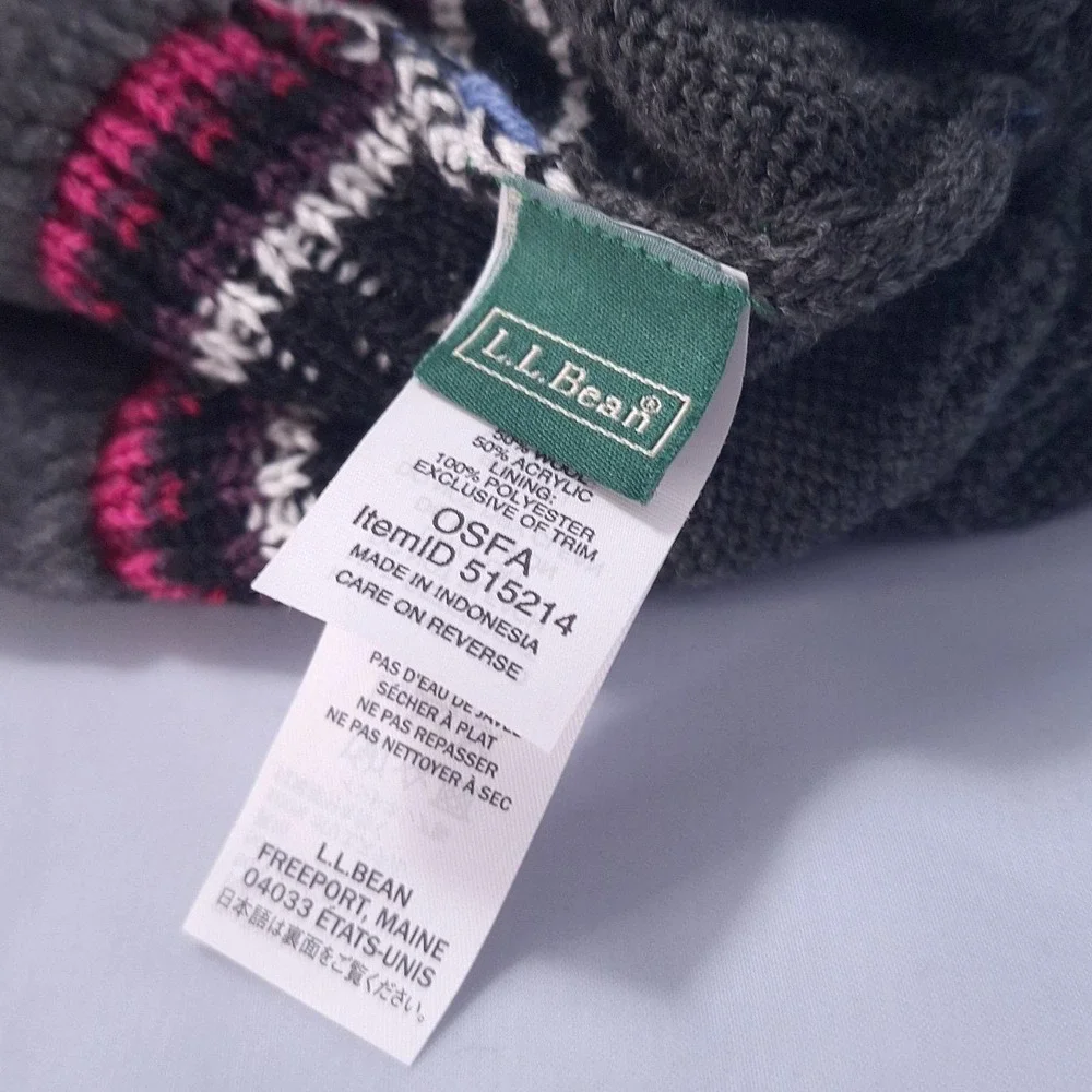 L.L. Bean Fair Isle Wool Blend Beanie Hat Earflaps Tassels Nordic Women OSFA Y2K